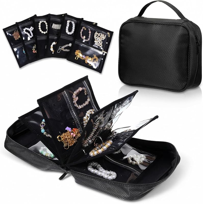 Large Waterproof Anti-Tarnish Travel Jewelry Organizer with 36 Zipper Pockets