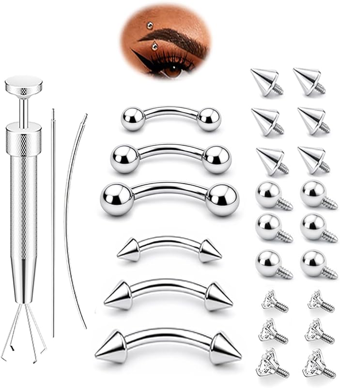 Eyebrow Rook Daith Lip Piercing Kit - 6mm/8mm/10mm Curved Barbell with