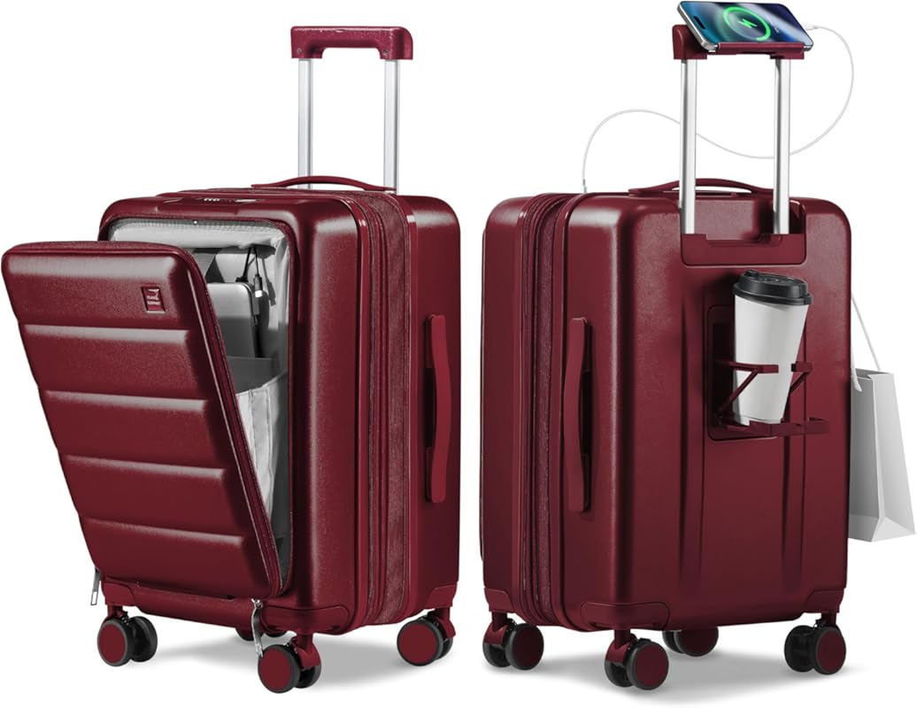 Expandable 20in Airline Approved PC Hardside Luggage with Cup Holder, 
