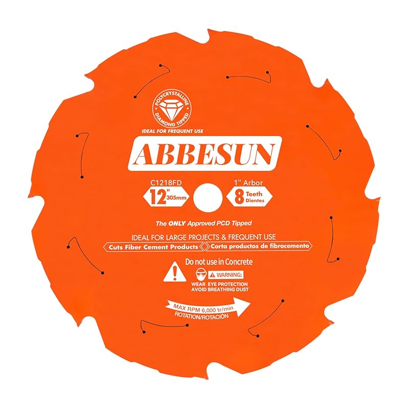 12 Inch 8T PCD Tipped Hardie Fiber Cement Saw Blade with 1 Inch Arbor