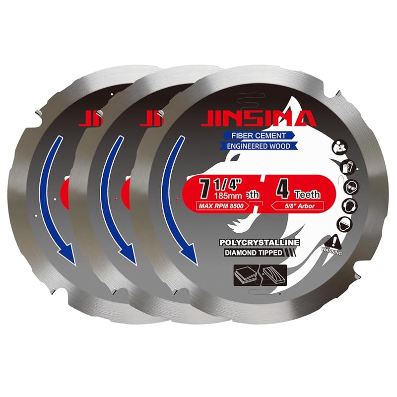 3-Piece 7-1/4-Inch PCD Tipped Hardie Fiber Cement Saw Blade for Lamina