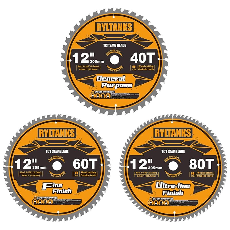 12 Inch 3-Pack Miter Saw Blades: 40T General, 60T Fine & 80T Ultra Fine