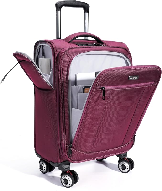 ECOHUB Airline Approved Softside Carry On Luggage with Shock-Absorbing
