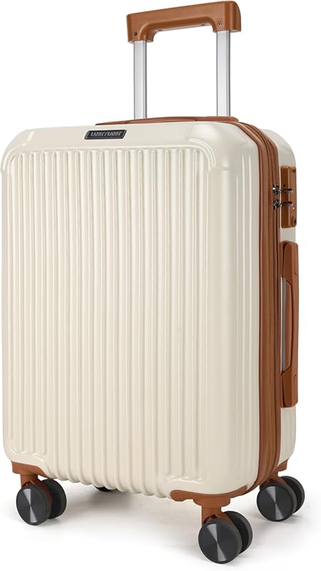 LIGHT FLIGHT 20 Inch Beige & Brown Expandable Hard Shell Carry On Lugg