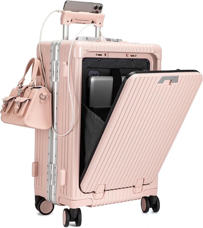 Feilario 20in Aluminum Frame Zipperless Spinner Luggage with TSA Lock,