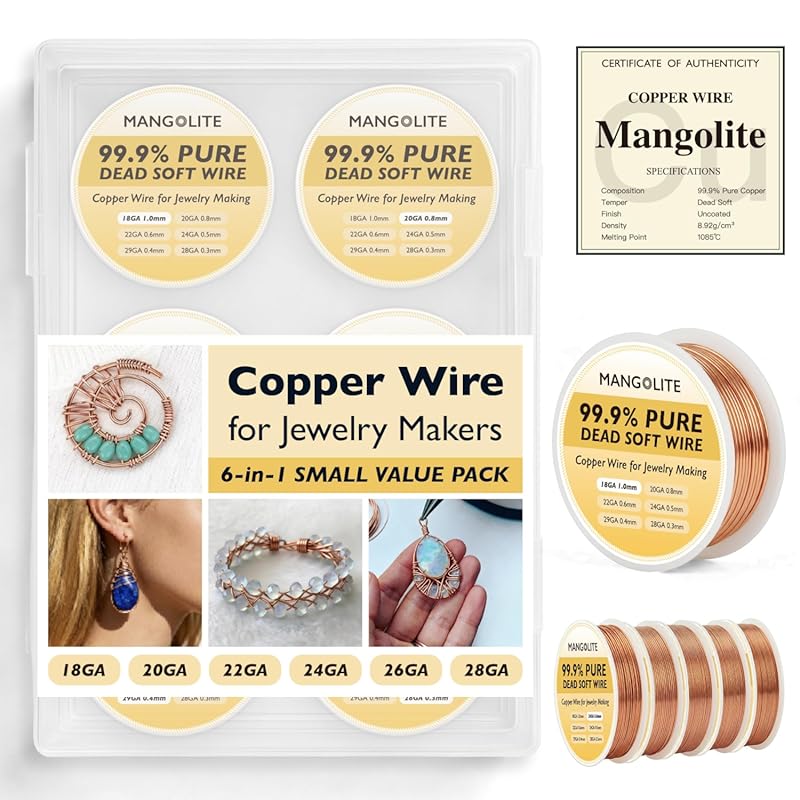 6-in-1 Copper Wire Jewelry Making Kit with Polishing Cloth for Wrappin