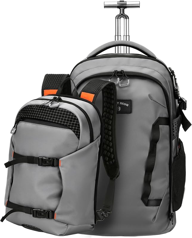 2-in-1 Detachable Rolling & Daypack, 56L Water Resistant Wheeled Backp