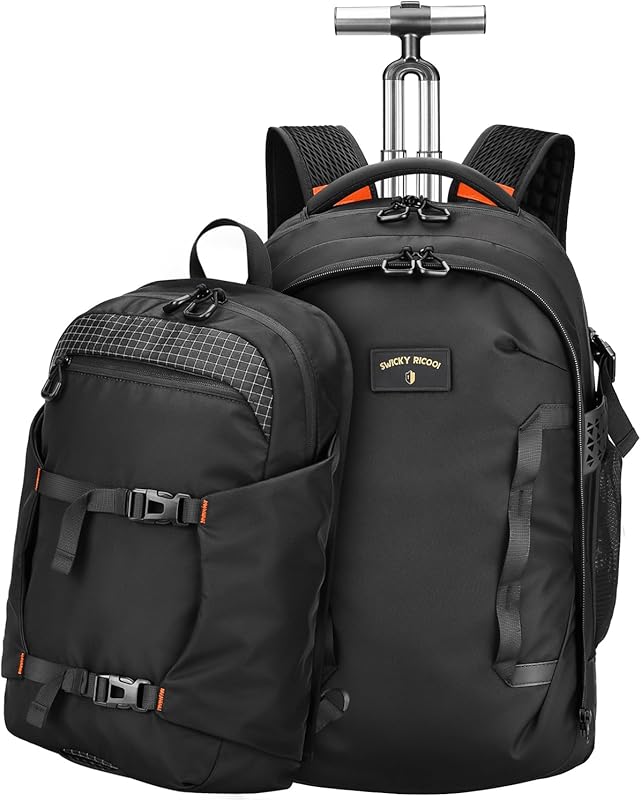 56L Large Rolling Backpack with Wheels, Splits into Daypack & Laptop B