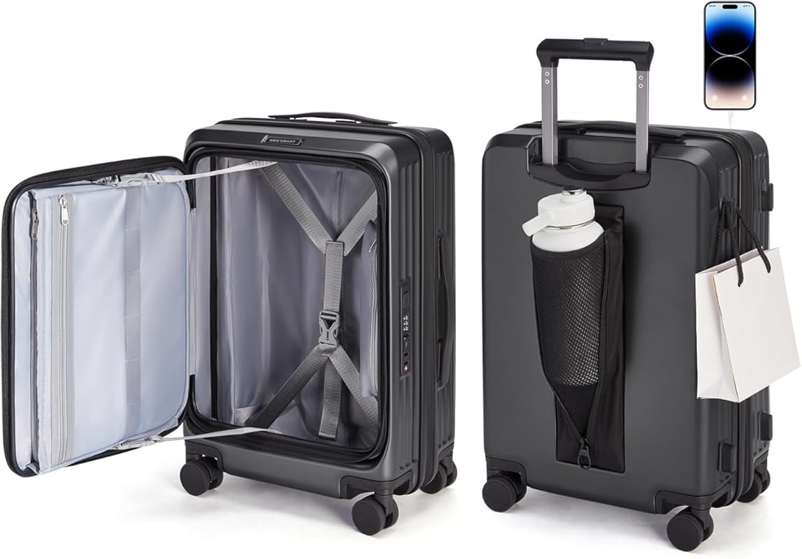 BAGSMART 22x14x9 Top Opening Expandable Hard Shell Carry-On with Doubl