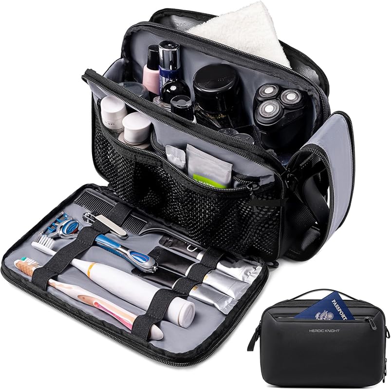 Spacious waterproof travel toiletry bag with 180° opening, wet pocket 