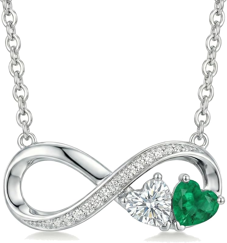 CRMAD 18K White Gold Infinity Birthstone Necklace for Her – Anniversar