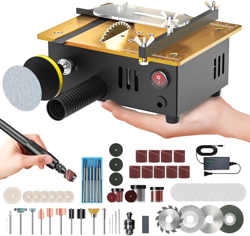 Super Mini Table Saw for Crafts 7 Speeds 200W Dual Motor Cut/Engrave/P