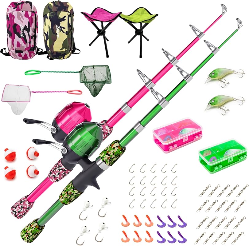 Lanaak Kids Telescopic Fishing Rod Set with Tackle Box and Net, Perfec
