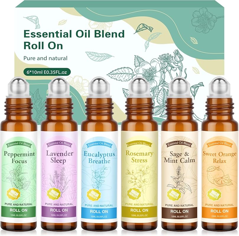 Essential Oil Roll On Set for Relaxation & Self Care - 6 x 10ml Aromat