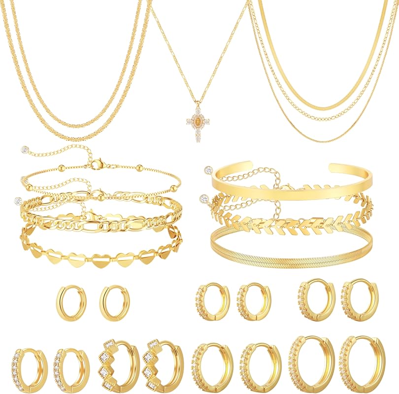 BBV 18-Pcs Assorted Gold/Silver Plated Costume Jewelry Matching Gift S