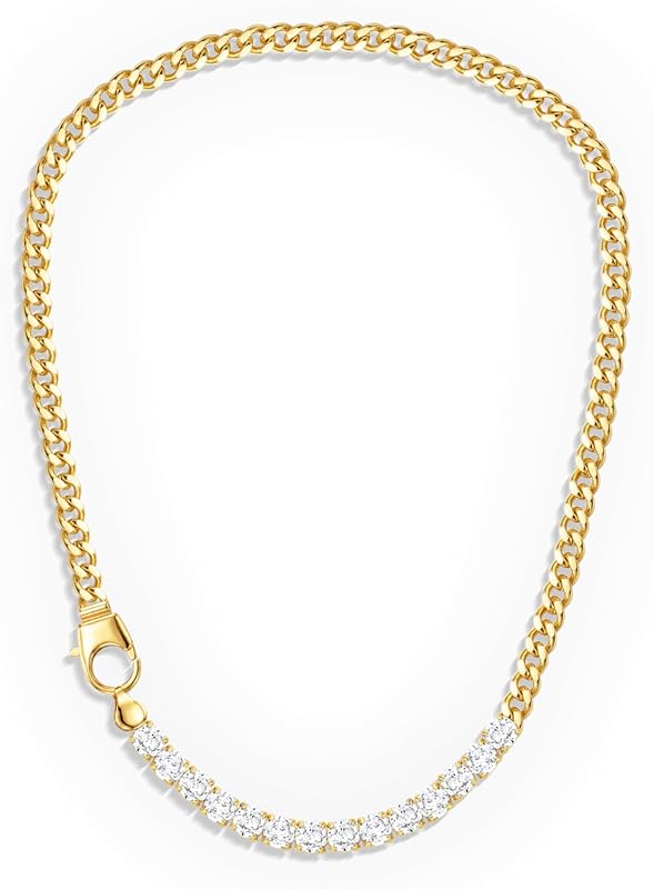 IMBOS 14K Gold Plated Chunky Chain Choker with CZ Tennis Cuban Link De