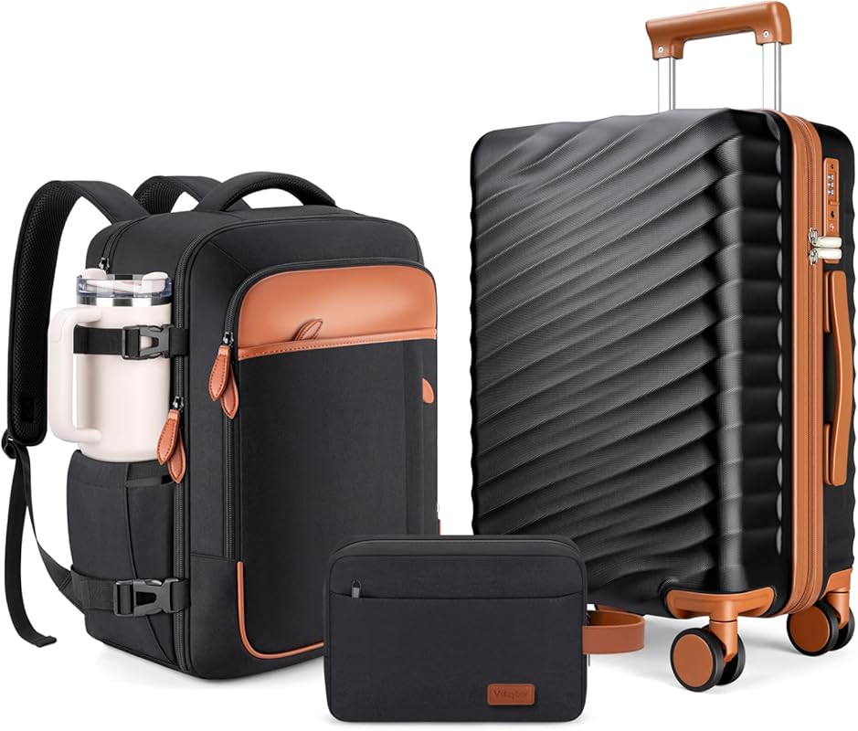 3-Piece Hardside Luggage Set with Travel Backpack, Flight Approved Car