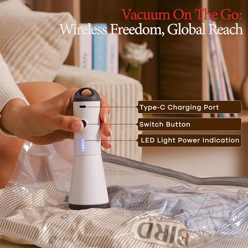 Vacbird 24-Combo Vacuum Bags for Travel with Rechargeable Air Pump, Ca