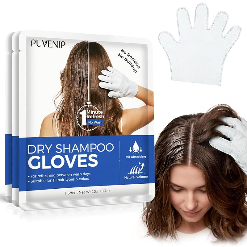 Non-Aerosol Dry Shampoo Gloves for Dark Hair - No White Cast, Travel S