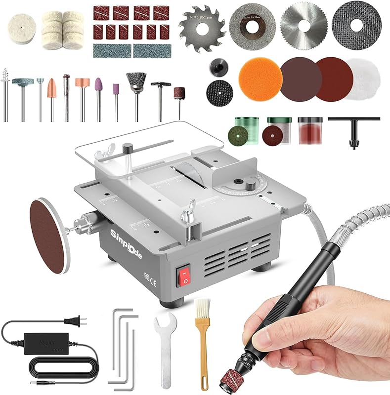 Sinpiode Multi-Functional Mini Table Saw for Crafts: Adjustable Speed 