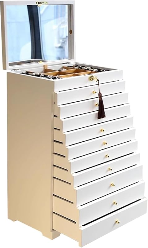 Standing Jewelry Cabinet with Full-Length Mirror, Lockable Organizer f