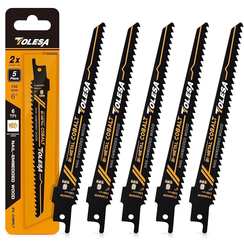TOLESA 6-Inch Bi-Metal Reciprocating Saw Blades for Nail-Embedded Wood