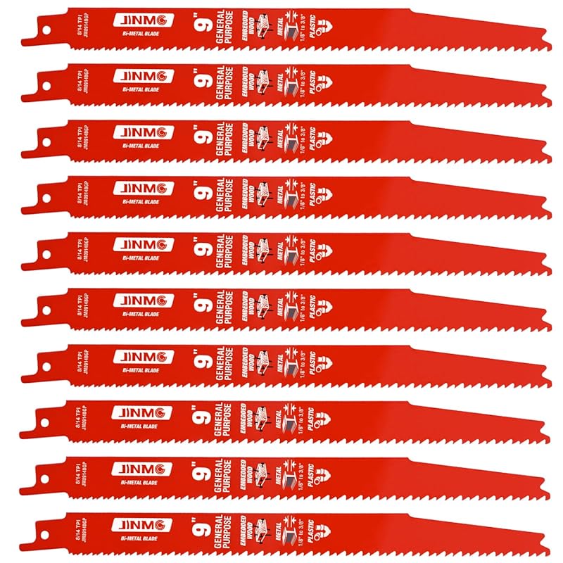 10 Pack 9 Inch Bi-Metal Reciprocating Saw Blades