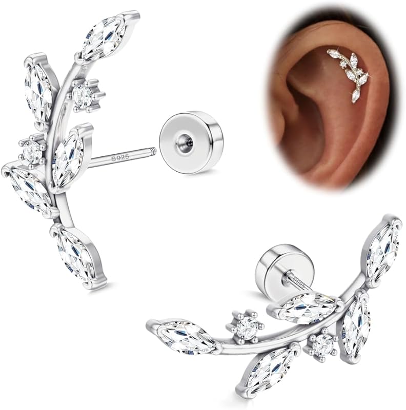 LOYALLOOK 925 Sterling Silver Gold Plated Flat Back CZ Stud Earrings