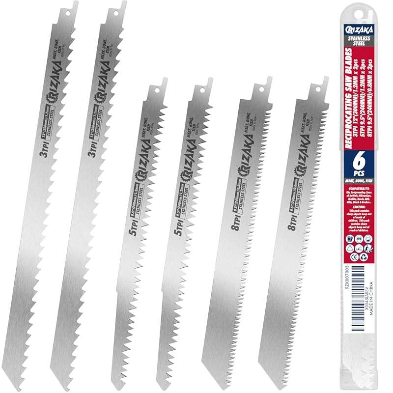 6-Pack Stainless Steel Reciprocating Saw Blades for Frozen Meat and Bo