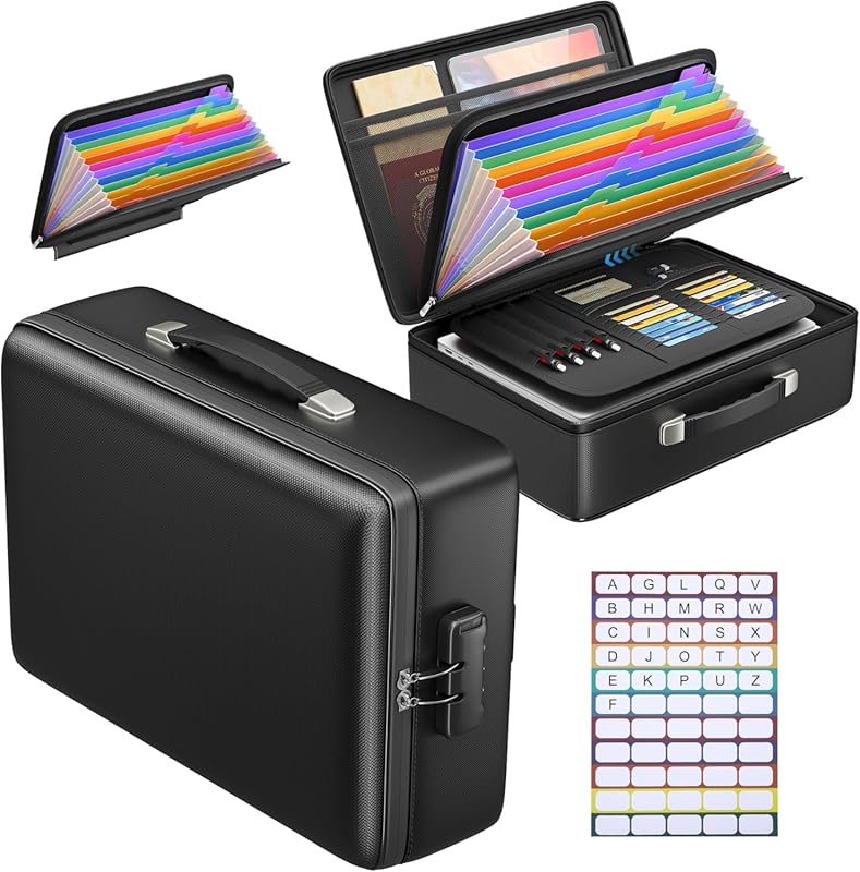 Grothery Fireproof Document Box with Lock, Hard Case Organizer for Pas