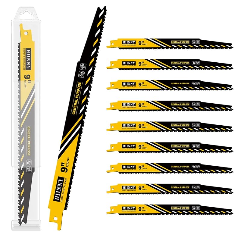 10-Pack 9-Inch 6/12 TPI Bi-Metal Reciprocating Saw Blades for Fast Woo